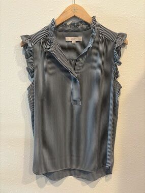 LOFT striped ruffle top small